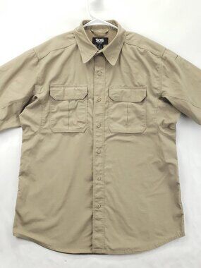 SOG Tactical Shirt Mens Medium Khaki Ripstop Short Sleeve Classic Button-Up
